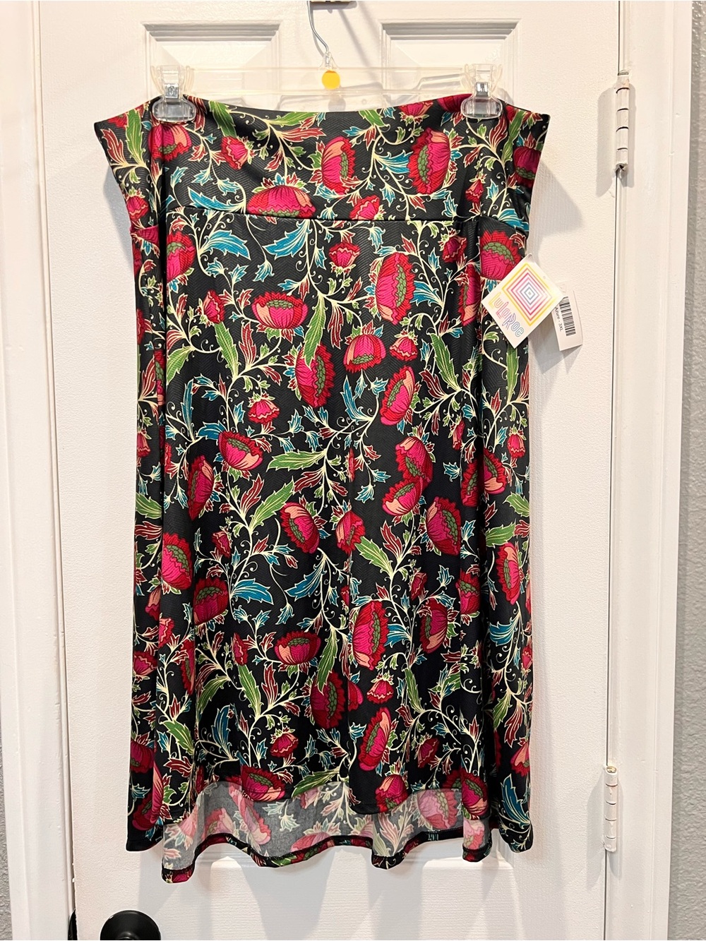 NWT LuLaRoe Azure A-Line Swing Skirt 3XL Floral Black Red Pink Yoga Waist